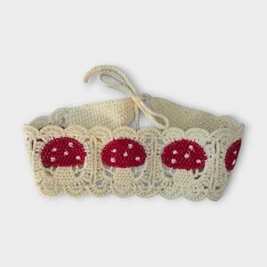 Whimsical Crochet Headband with Red Mushrooms